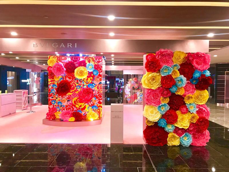 bvlgari singapore goldea set up papermeister crepe paper flower wall